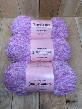 Juicy Couture Luxe Velour Mini Yarn Violet Tulle 3 Pack New 262yd Skein